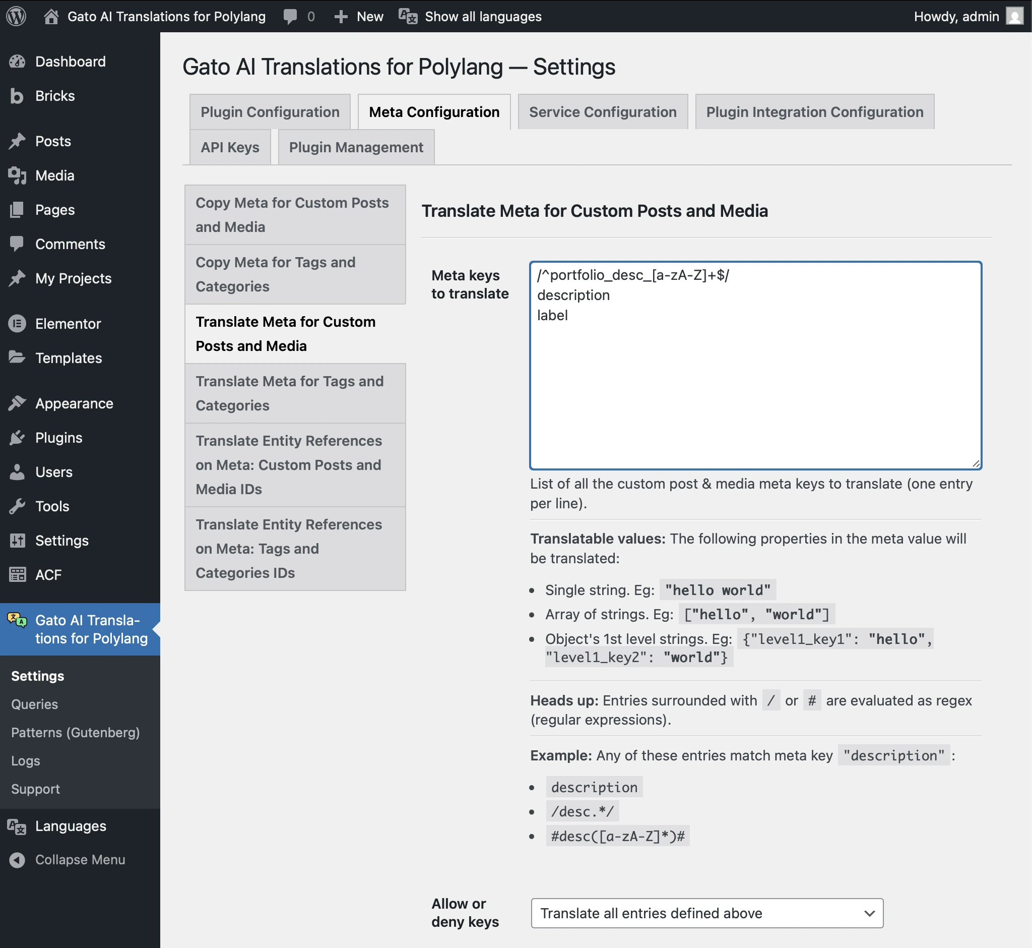 Configuration des clés méta pour la traduction