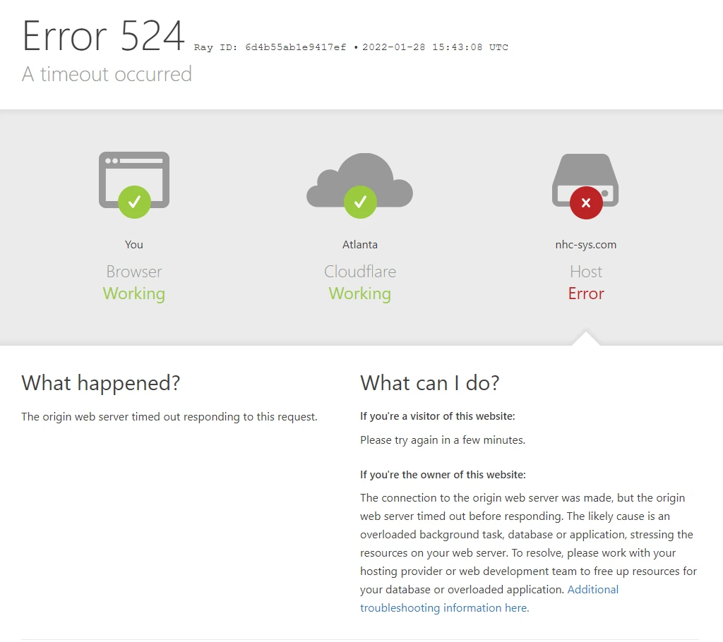 Erreur de timeout 524 de Cloudflare