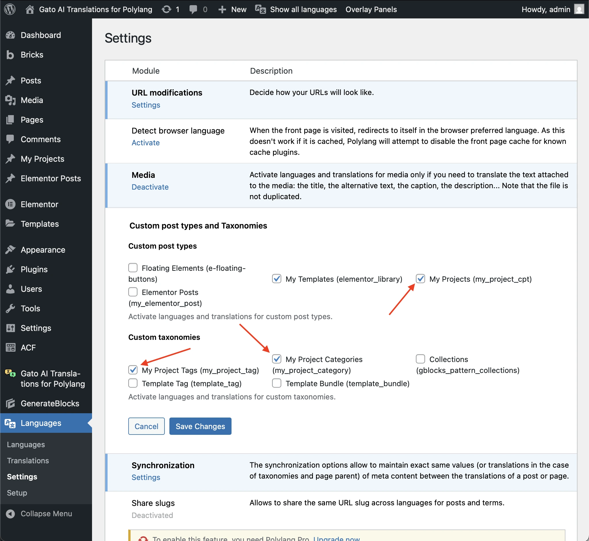 Configurer les CPT et les taxonomies à traduire