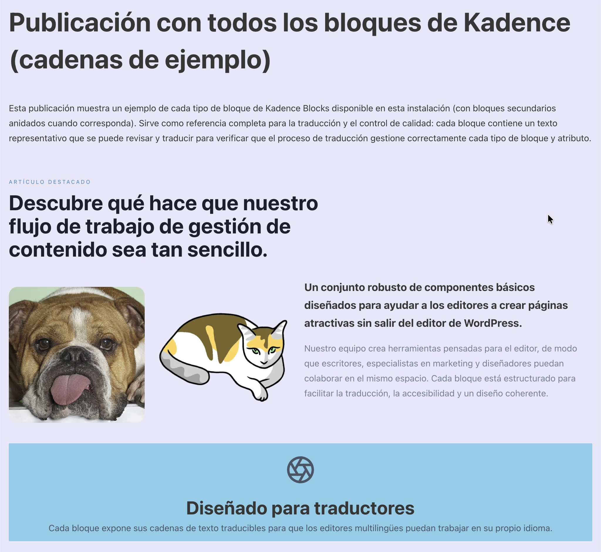 Blocs Kadence traduits