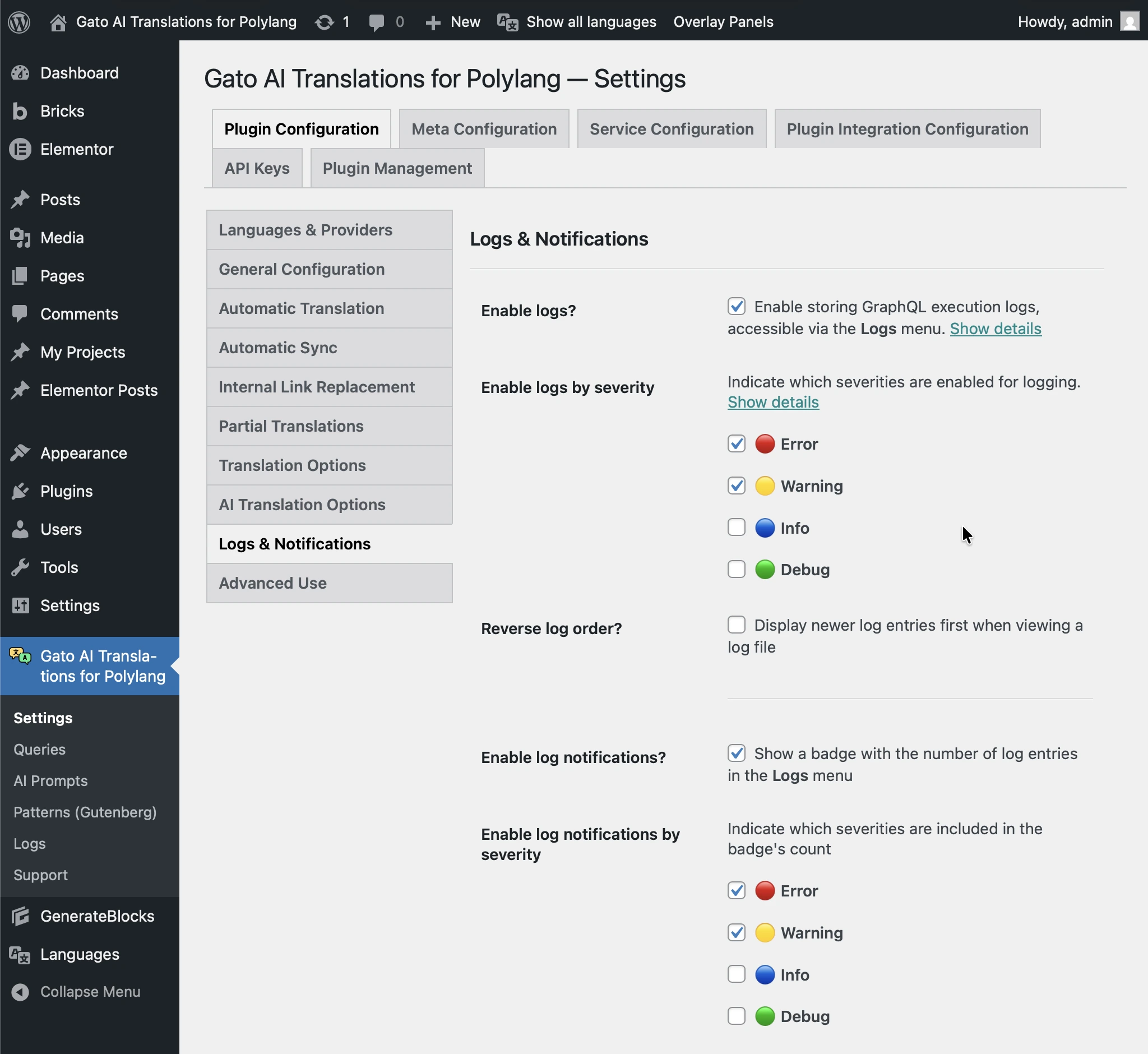 Paramètres de Logs & Notifications