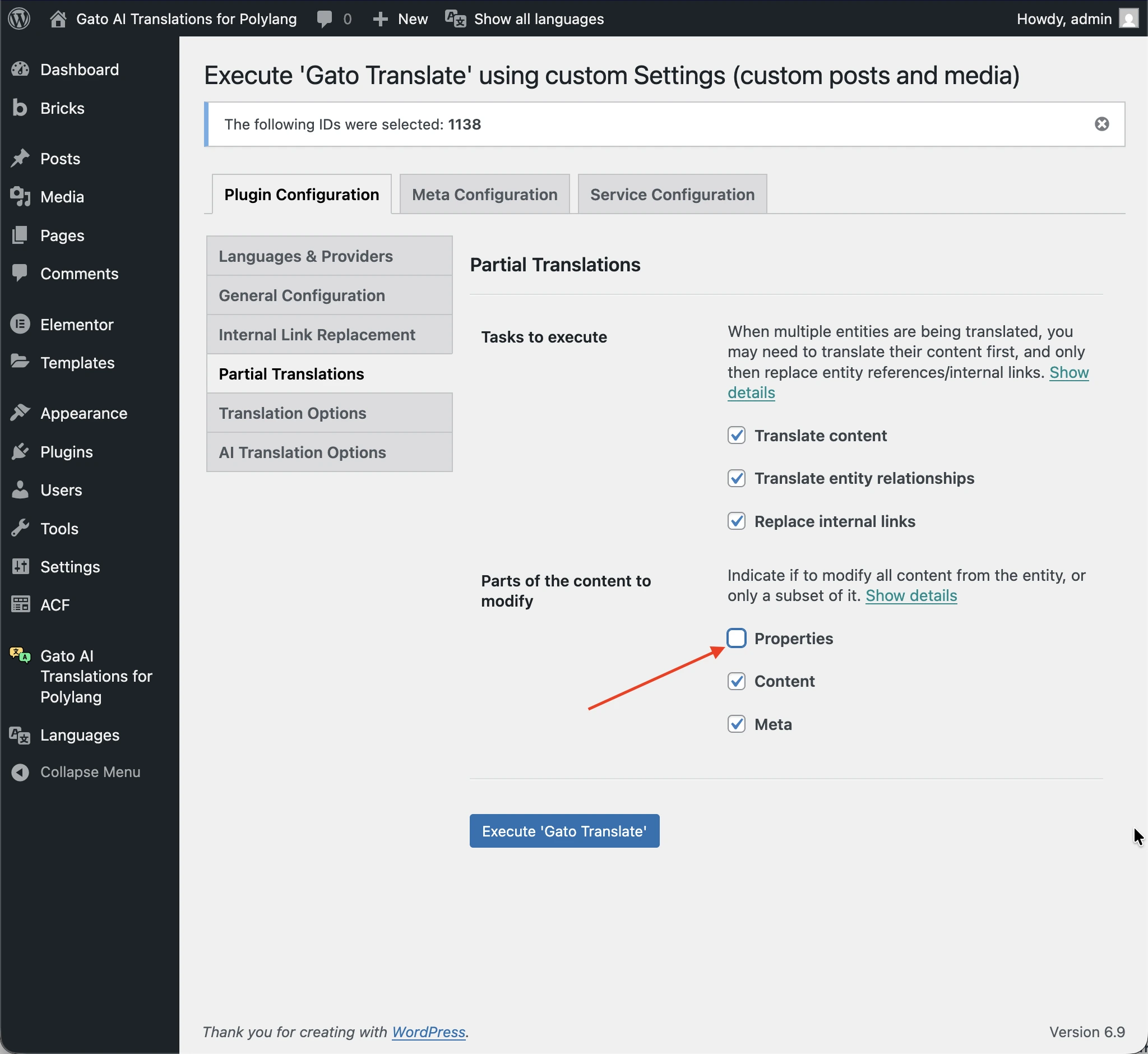 Sélection uniquement du contenu et des meta de l'article pour la traduction