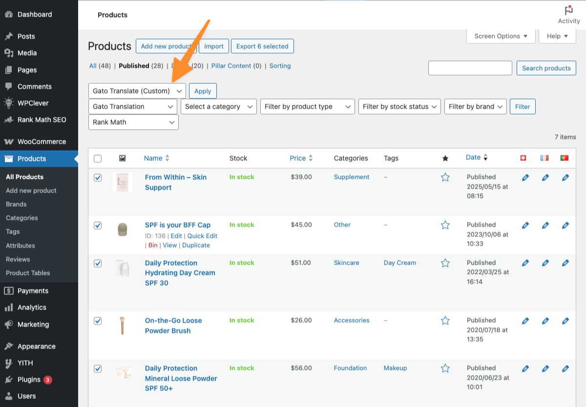 Mettre à jour les traductions de produits WooCommerce en masse